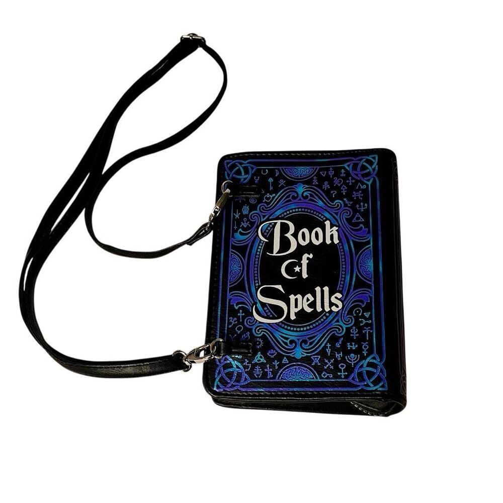 Spirit Halloween Book of Spells Adjustable Crossbody Bag Purple & Black Zip Top